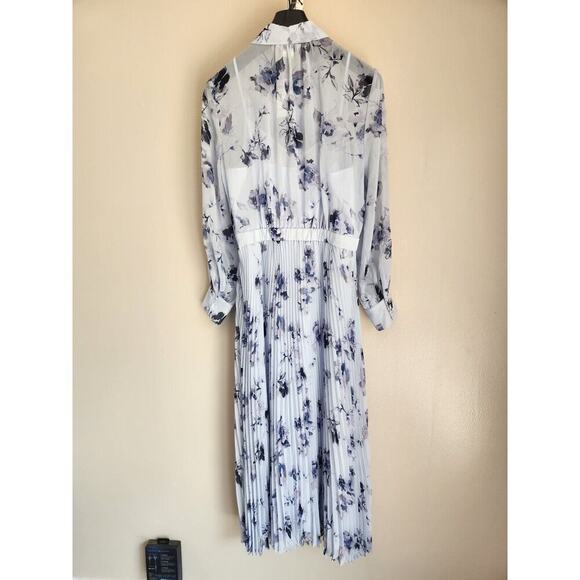 NWD Club Monaco Pleated Maxi Shirt Dress Size 10 Blue Floral Sold Out 9F404 - Picture 7 of 16